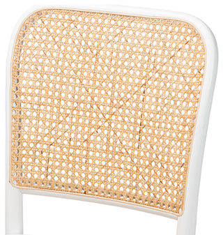 Neah Japandi White Wood and Natural Rattan 2-Piece Dining Chair Set