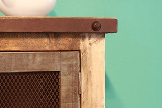 Bayshore Rustic Solid Pine Wood 6-Door Sideboard, Mesh Doors