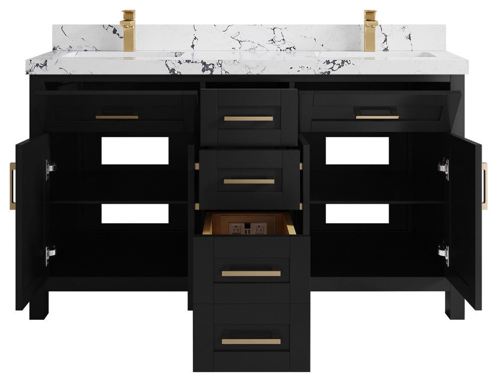 Cambridge 60" Double Bathroom Vanity in Black 2" Viola Night