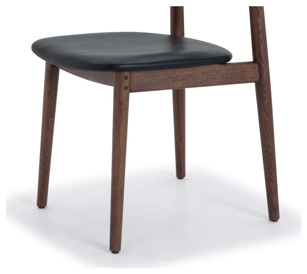 Converse Leather Solid Oak Dining Chair, Mud Brown