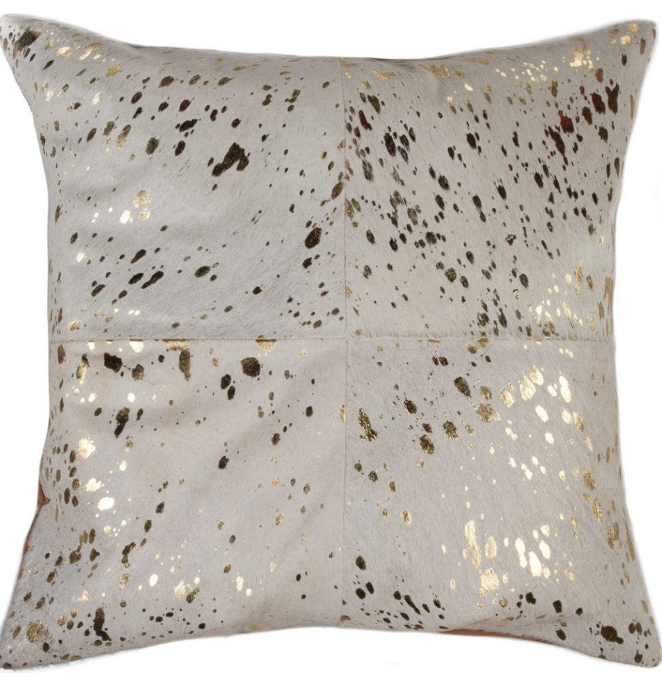 18" X 18" Fuchsia Cowhide Pillow, Natural, Gold