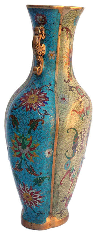 Quality Handmade Chinese Turquoise Cloisonne Lotus Metal Vase