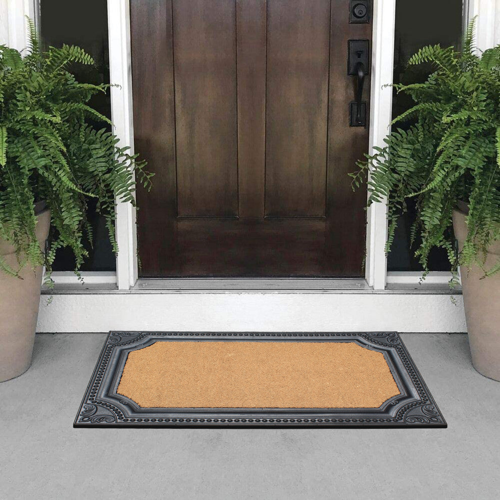 Rubber And Coir Angela Heavy Duty Floral Border Black 24x39 Doormats