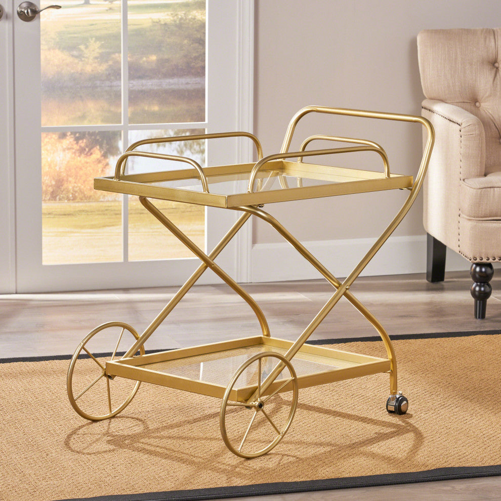 GDF Studio Patty Traditional Iron and Glass Bar Cart, Gold