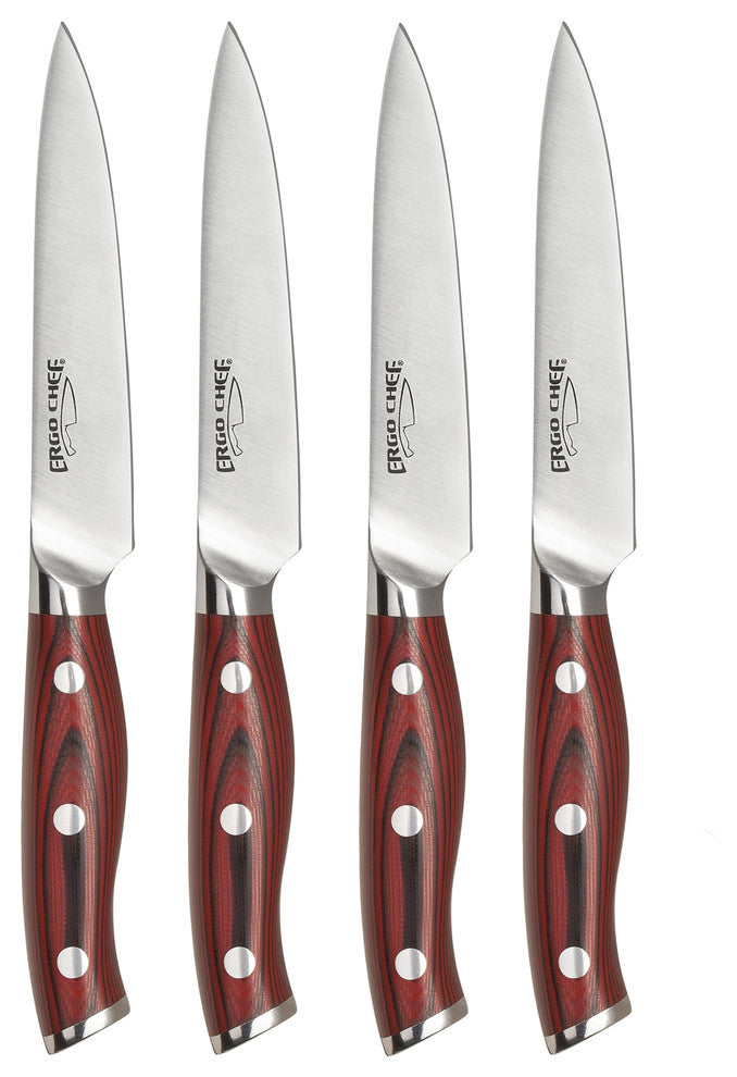 Ergo Chef Crimson 4-Piece Steak Knife Set, Red G10 Handle