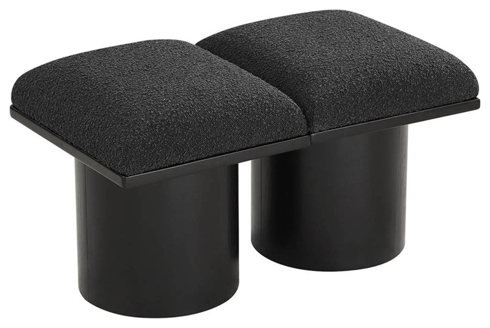 Pavilion Boucle Fabric Upholstered 2-Piece Modular Bench, Black, Black Finish