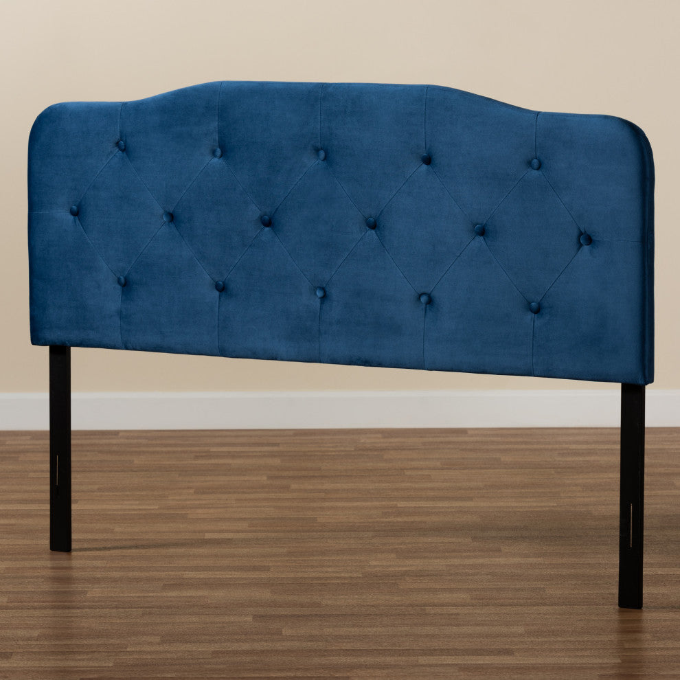 Gregory Navy Blue Velvet Fabric Upholstered King Size Headboard