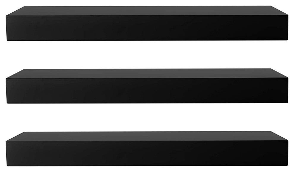 Kiera Grace Classic Wooden Maine Floating Wall Shelf Black, 16", Set of 3