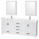 80"DBL Bathroom Vanity White, White Cult. Marble Countertop, Sinks, Med.Cabinets
