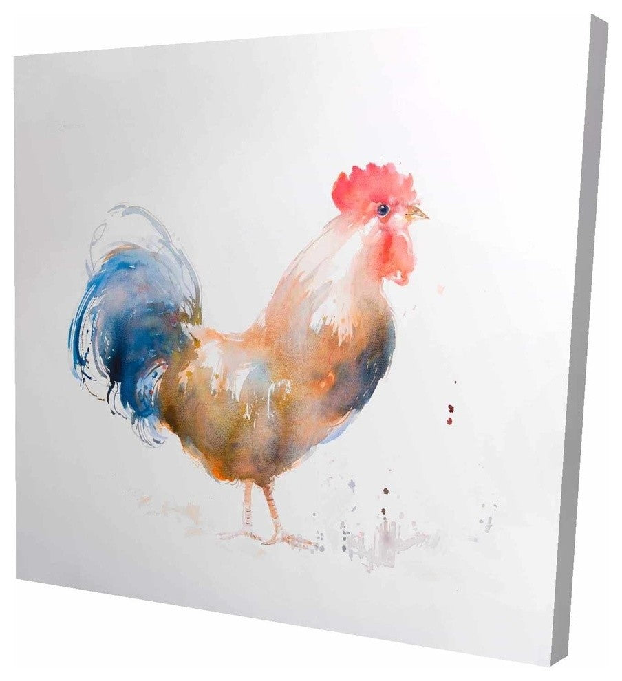 Rooster Watercolor Style, Fine Art Gallery Wrapped Canvas, 24"x24"