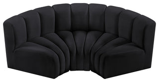 Arc Velvet Upholstered 3-Pc. Inward Curved Modular Sectional, Black