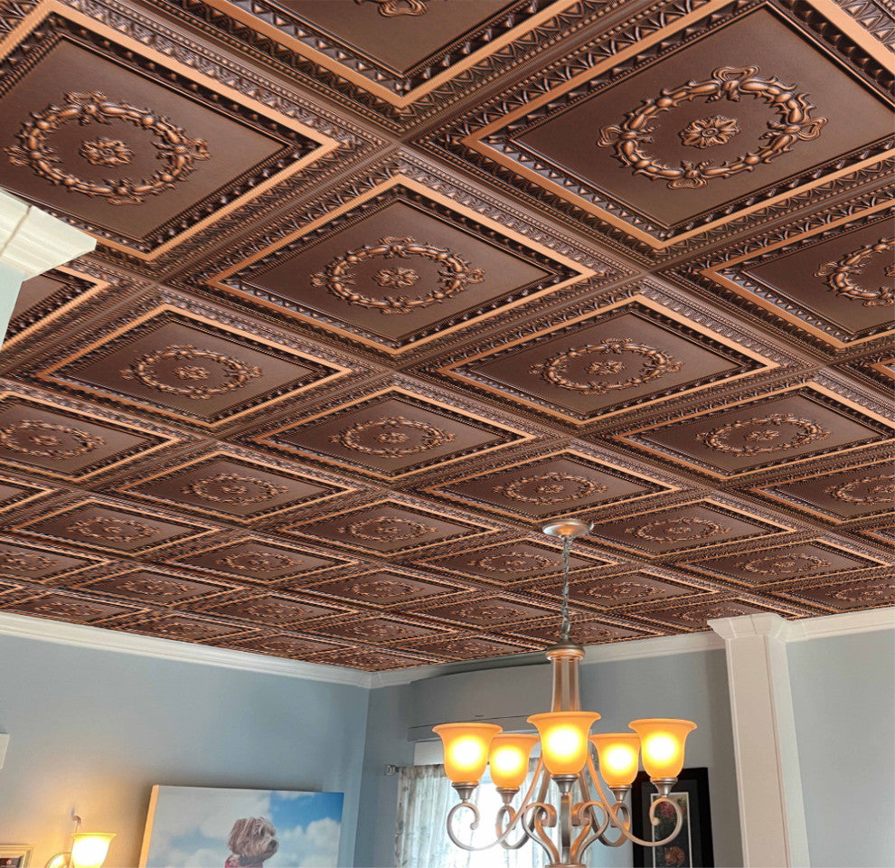 Antique Copper 3D Ceiling Panels, 2'x2', 40 Sq Ft, Pack of 10