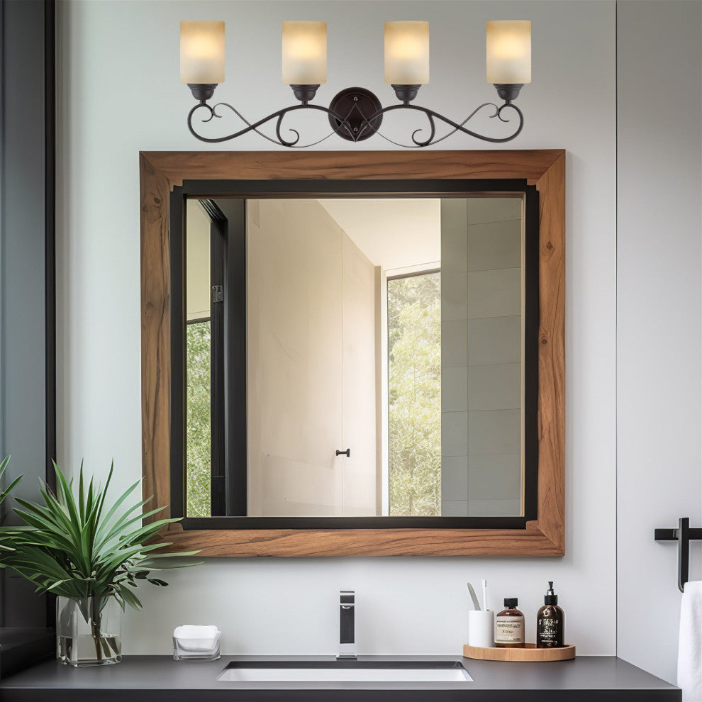 Kira Home Villa 31" Bathroom Light, Amber Frosted Glass Shades, Oil Rubbed