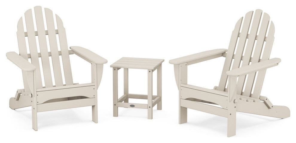 Classic Folding Adirondack 3-Piece Set, Long Island 18" Side Table, Sand