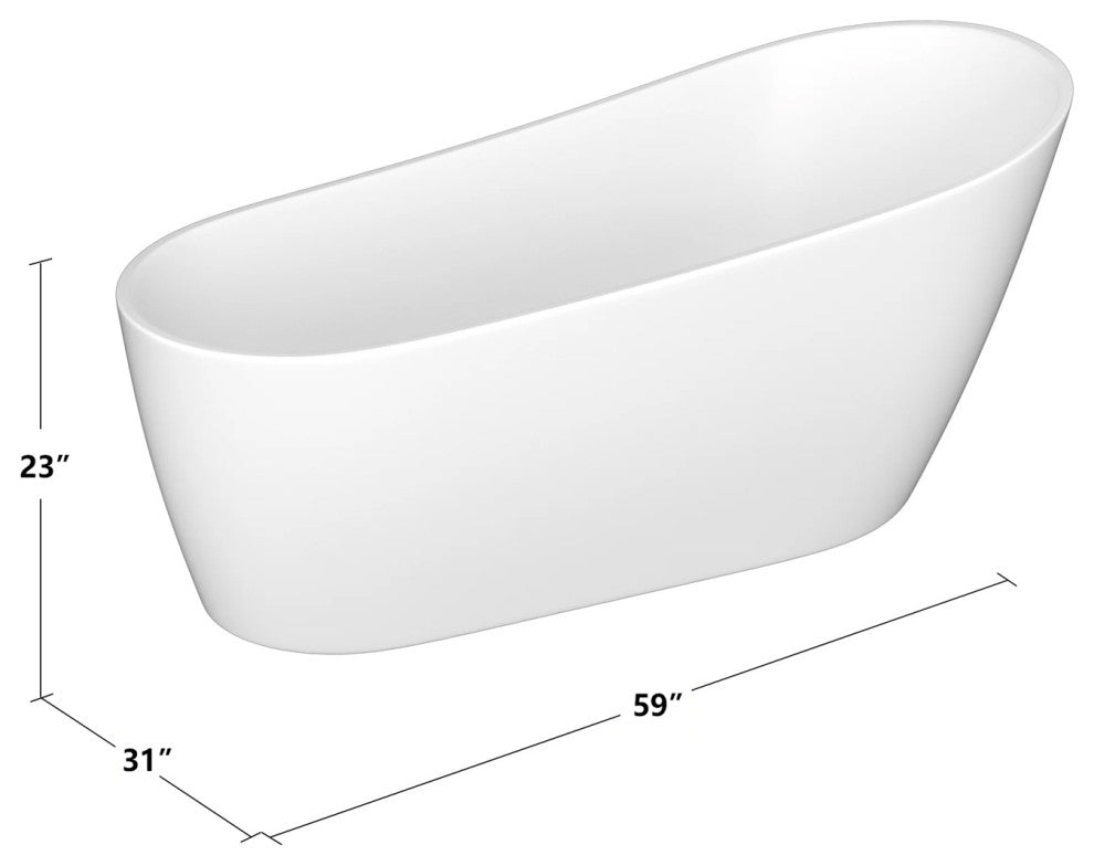 59" x 31" Acrylic Freestanding Soaking Single Slipper Bathtub in White