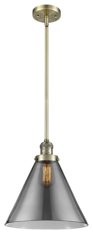 X-Large Cone 1-Light LED Pendant, Antique Brass, Glass: Smoked