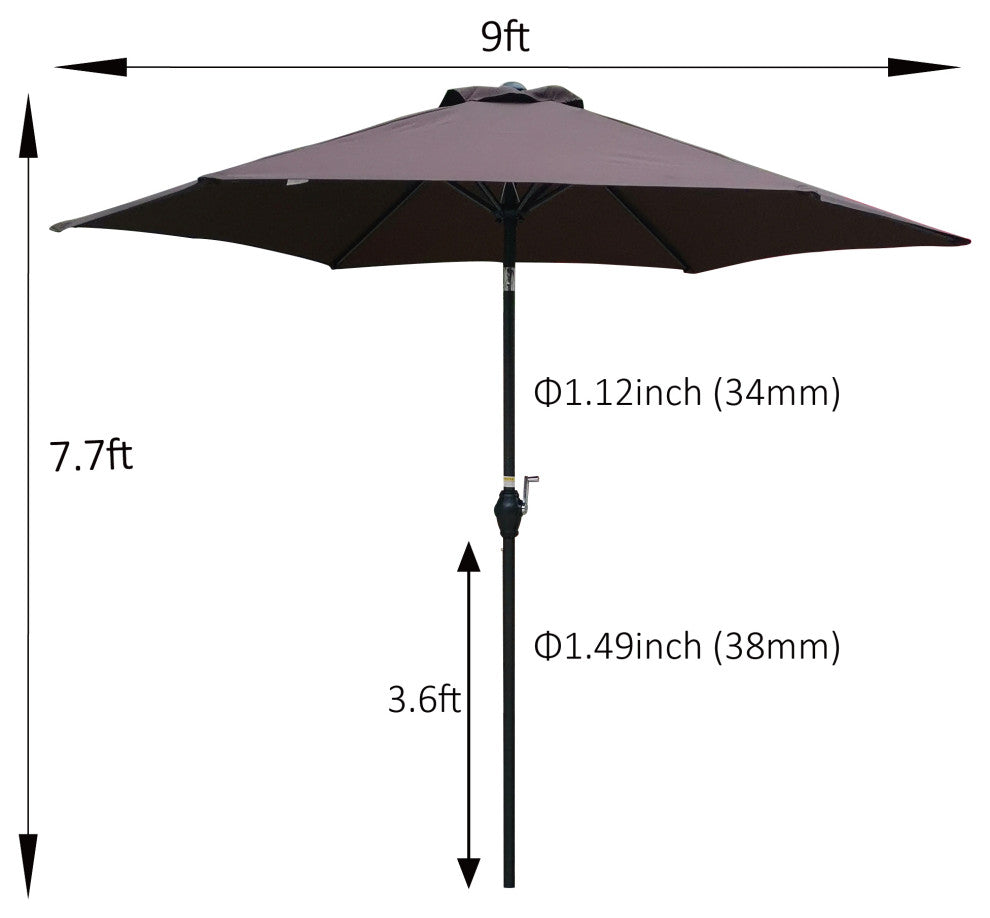 9' Outdoor Patio Market Umbrella With Push Button Tilt and Crank, Chocolate