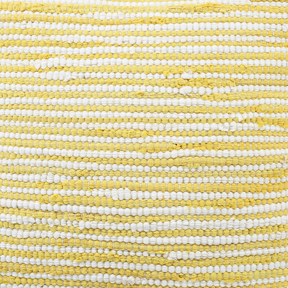 Golden Yellow and White Striped Jute Bordered Throw Pillow