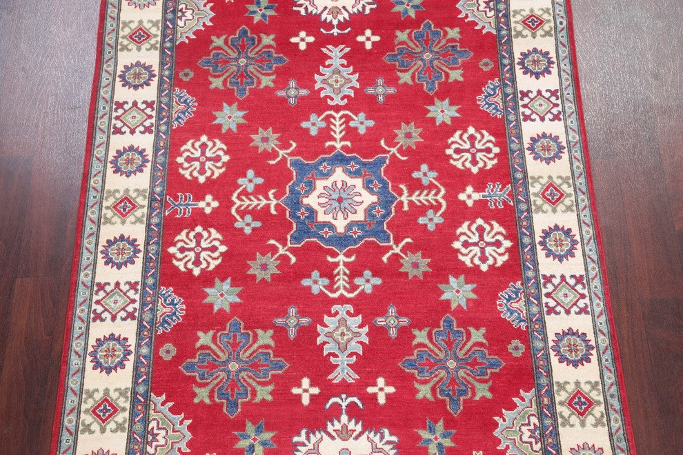 Hand-Knotted Pakistani Traditional Oriental Kazak Area Rug, Red, 6'10"X5'0"
