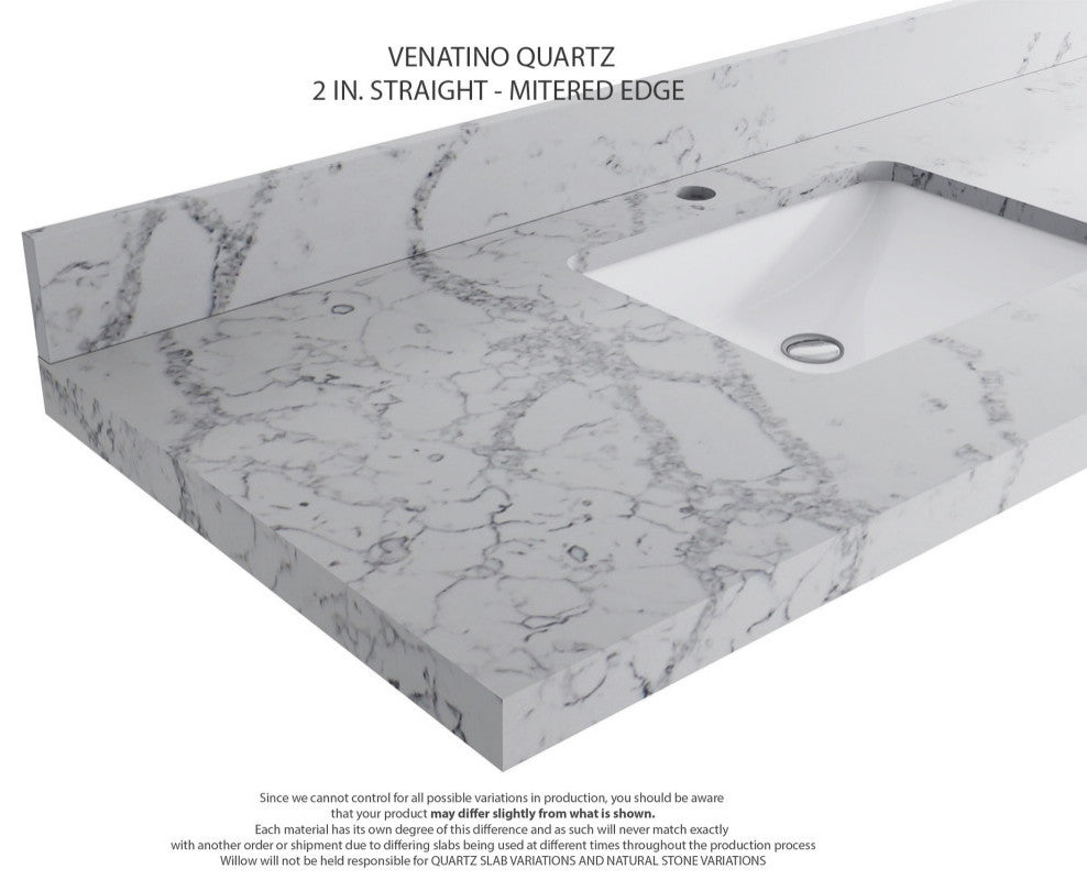 Aberdeen 36 Center Sink Bath Vanity in White 2" Venatino Quartz