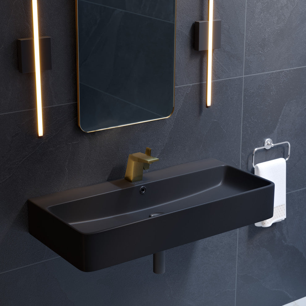 Carre 36" Rectangle Wall-Mount Bathroom Sink, Matte Black