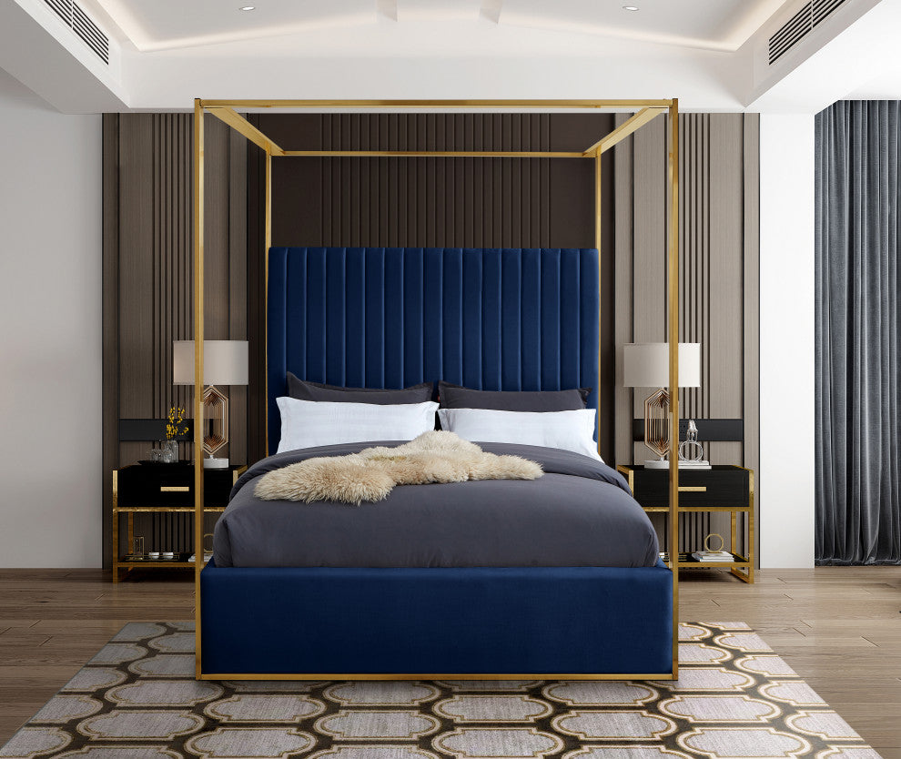 Jones Upholstered Bed, Navy, Queen, Velvet