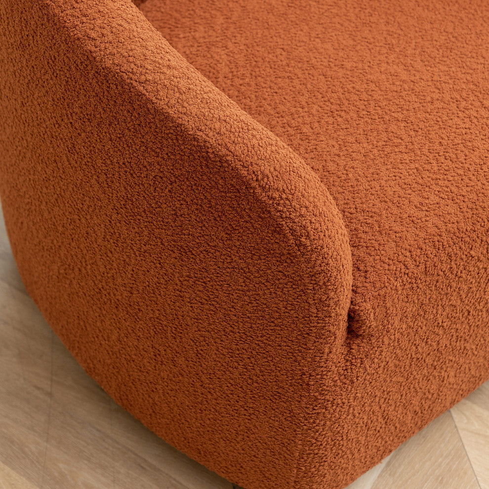 32" Wide Boucle Upholstered Swivel Barrel Chair, Caramel