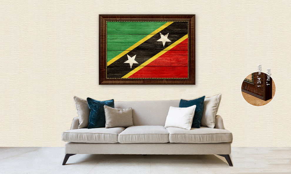 Saint Kitts And Nevis Country Textured Flag Print With Brown Gold Frame, 15"X21"
