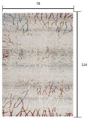 7"x10" Gold and Ivory Abstract Branches Area Rug