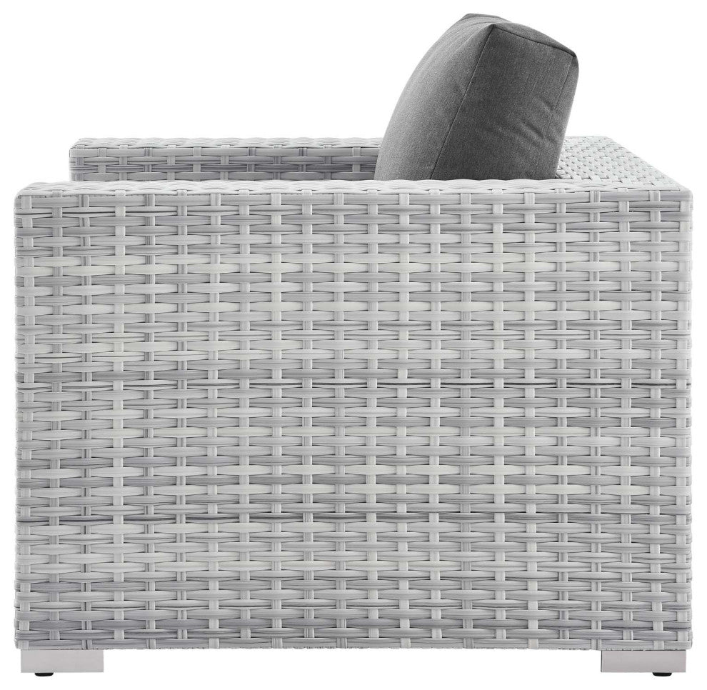 Side Lounge Chair Table Set, Rattan, Wicker, Gray, Modern, Outdoor Patio