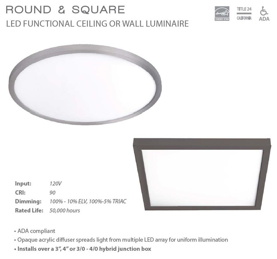 Square LED 7" Flush Mount 3500K, Brushed Nickel