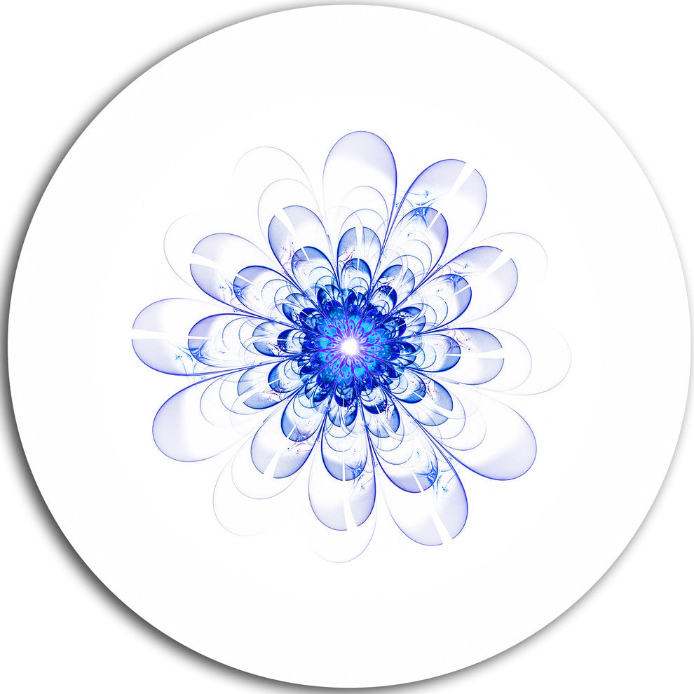 Perfect Glowing Fractal Flower In Blue, Floral Round Wall Art, 23"