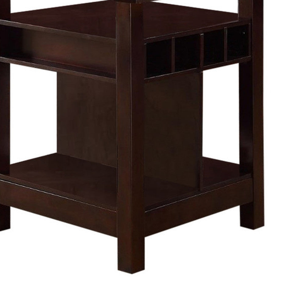 Benzara BM171299 Wooden Counter Height Table With Storage Shelves, Brown