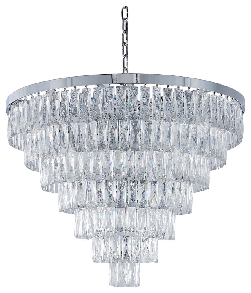 32" 27-Light Chrome Metal 7-Tier Chandelier With Clear Crystals
