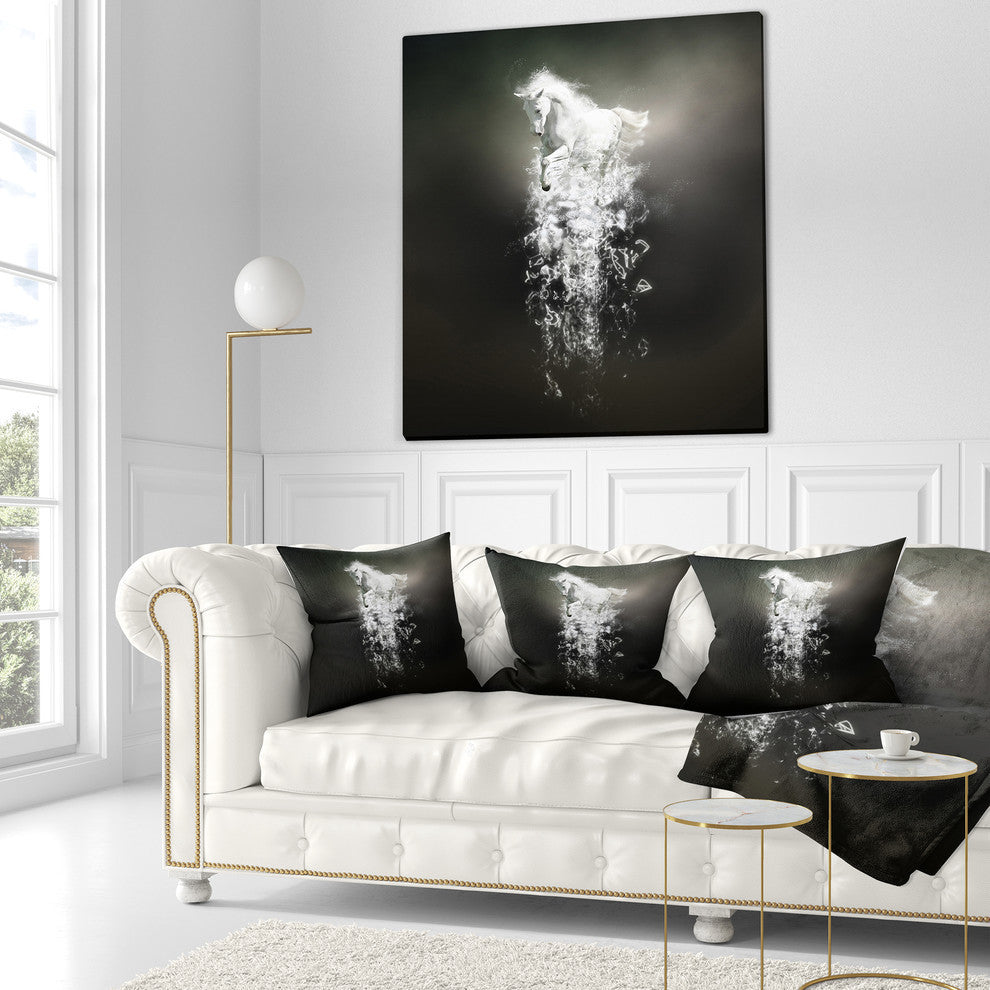 Fantasy White Horse Running Animal Throw Pillow, 16"x16"