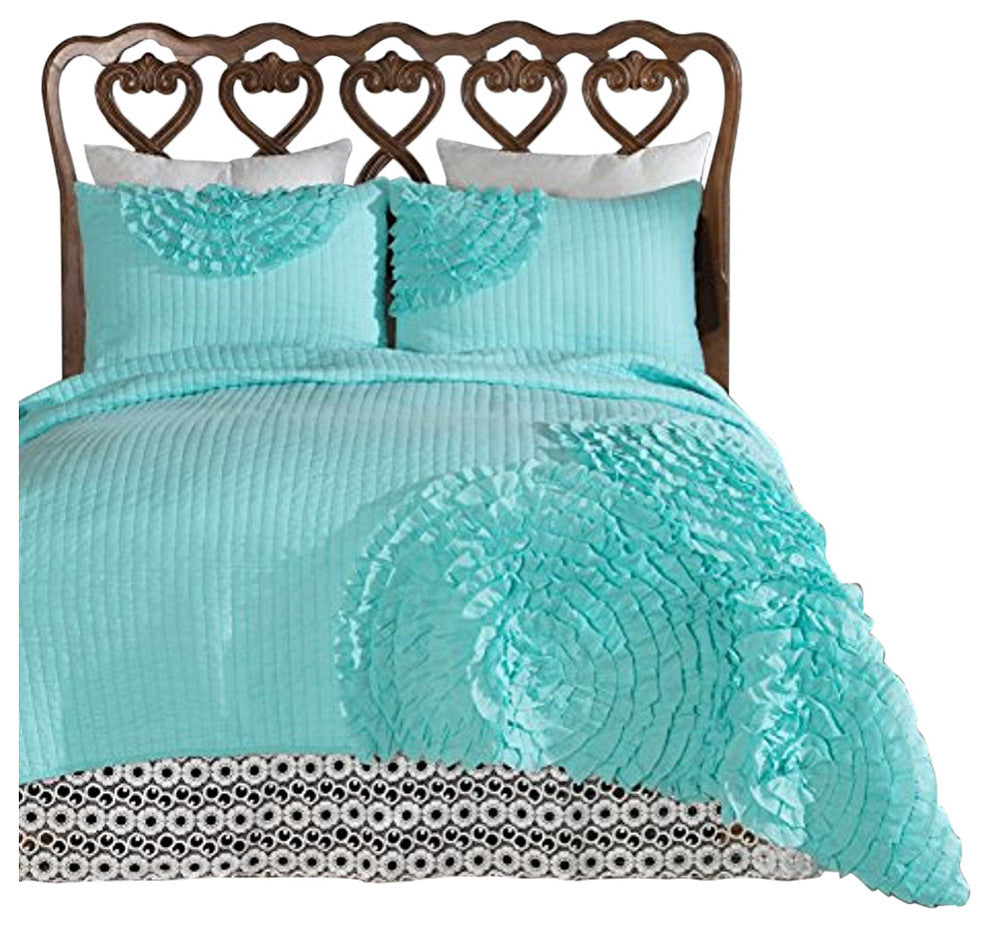 Delta Rose Turquoise Quilt Set, King 3-Piece