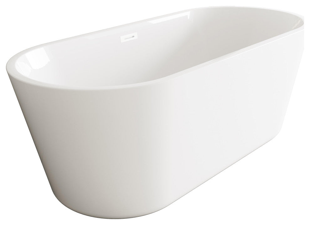 OWEN 65" Soaking Bathtub, Glossy White With Polished White Trim