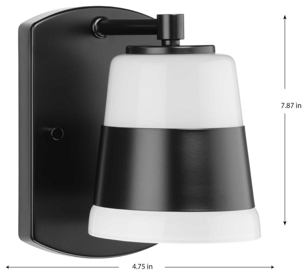 Haven Collection One-Light Matte Black Opal Glass Luxe Industrial Bath Light