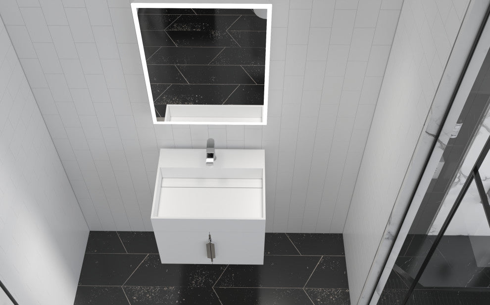 CastelloUSA Amazon 24" Wall Mounted Bathroom Vanity Set, White, White Top, Chrome Handles