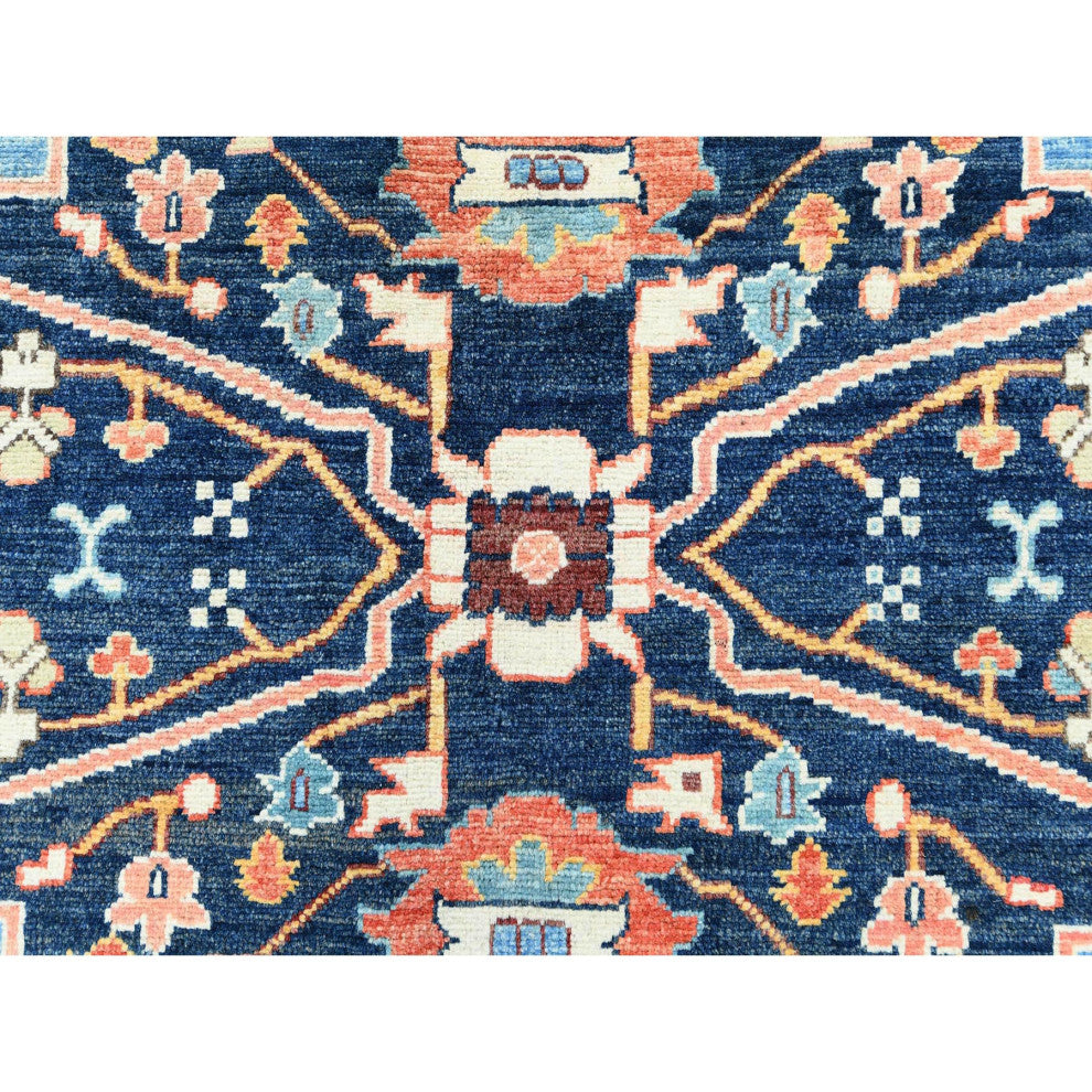 Light Blue Soft Wool Hand Knotted Serapi Heriz Design Rug, 9'0"x11'10"