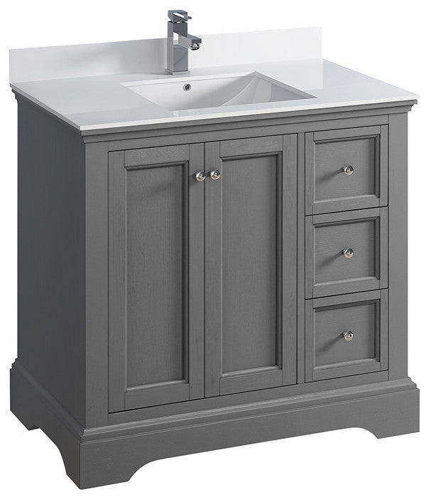 Fresca Windsor 36" Gray Textured Cabinet With Top and Sink
