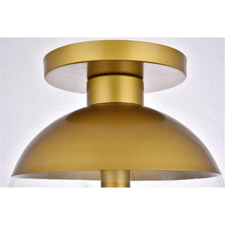 Living District Eclipse 1-Light Metal & Glass Flush Mount in Brass/Clear