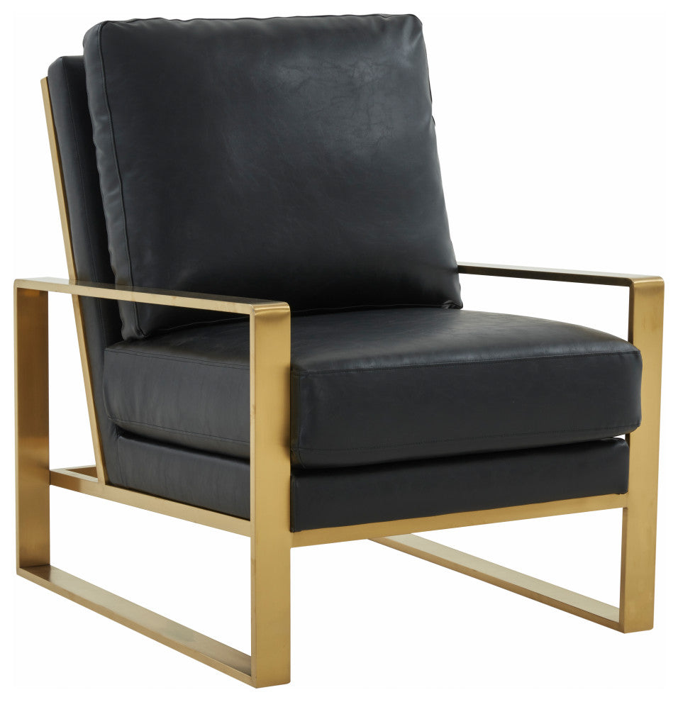 LeisureMod Jefferson 3-Piece Set With 2 Arm Chairs and Coffee Table, Black
