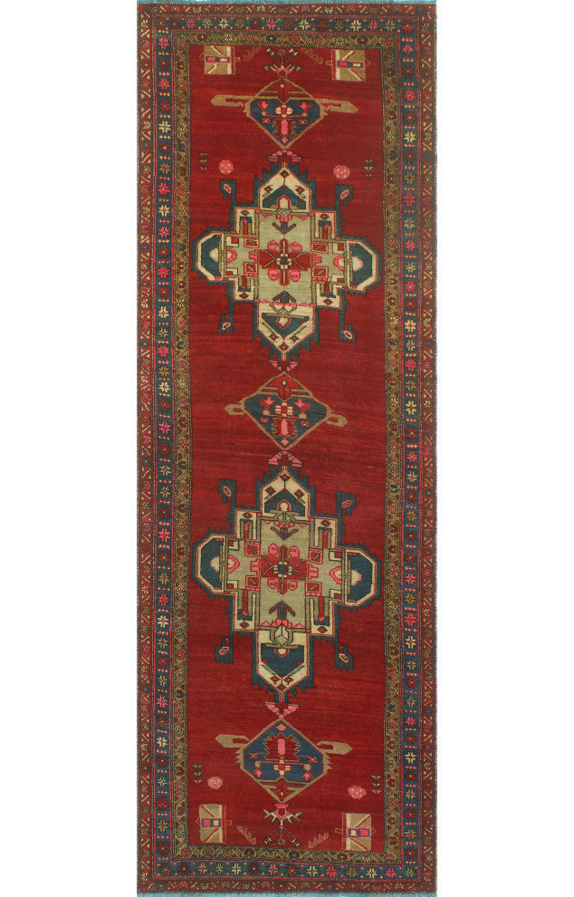 Fine Vintage Distressed Adilynn Red/Blue Runner, 3'6x10'10