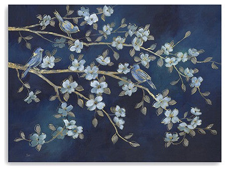 24" x 18" Watercolor Midnight Bird Rendevouz Canvas Wall Art