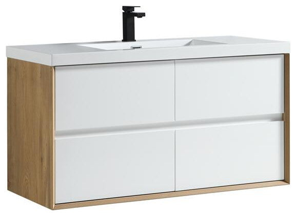 Ashley 48'' Floating Vanity, Acrylic Top, Single Sink, Gloss White