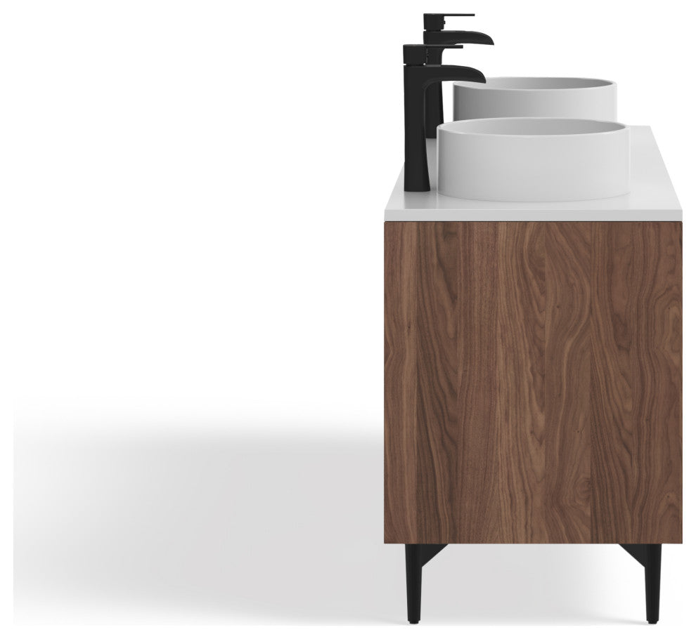 Newton Bath Vanity, Walnut, 60", Double Sink, Freestanding