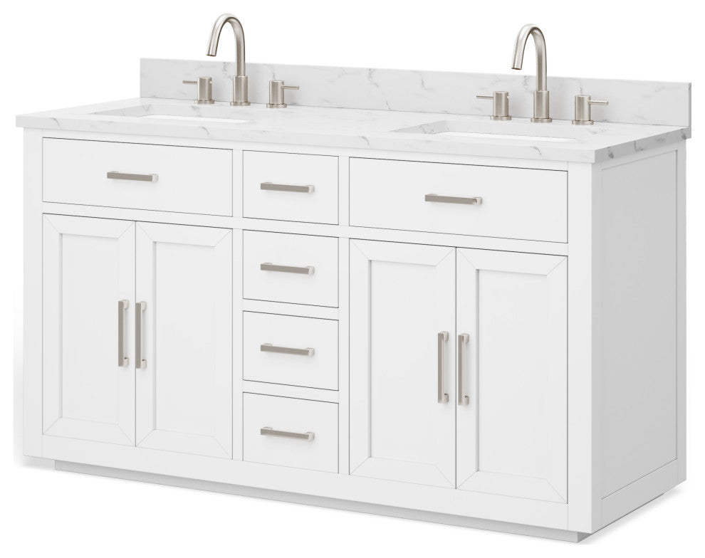 The Wyatt Bathroom Vanity, White, 60", Double Sink, Freestanding