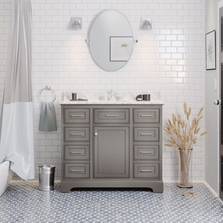 Aria 42" Bathroom Vanity, Weathered Gray, Carrara Marble