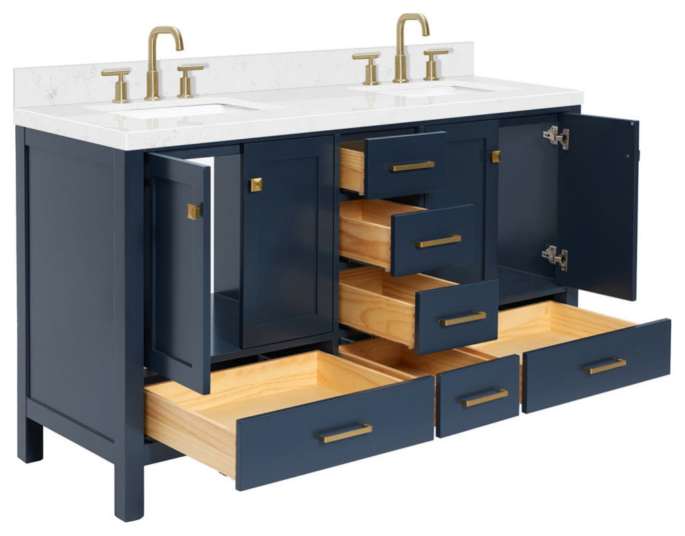Ariel Cambridge 60" Double Rectangle Sinks Vanity, Carrara Quartz